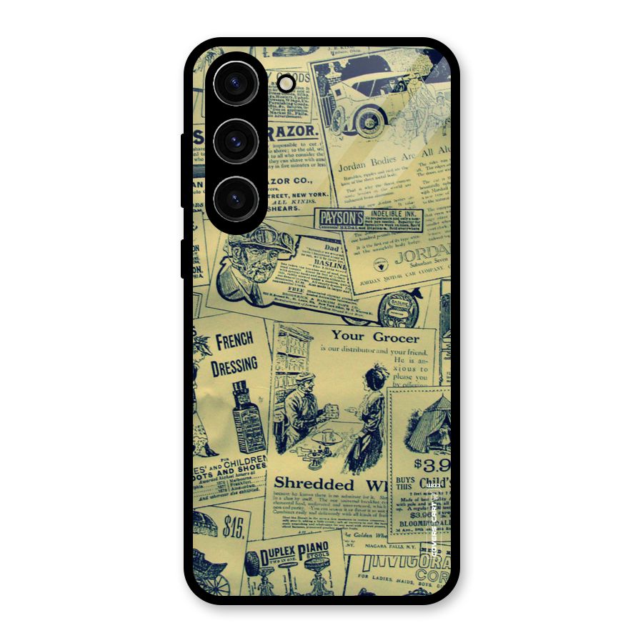 Vintage Newspaper Cutouts Glass Back Case for Galaxy S23 Plus
