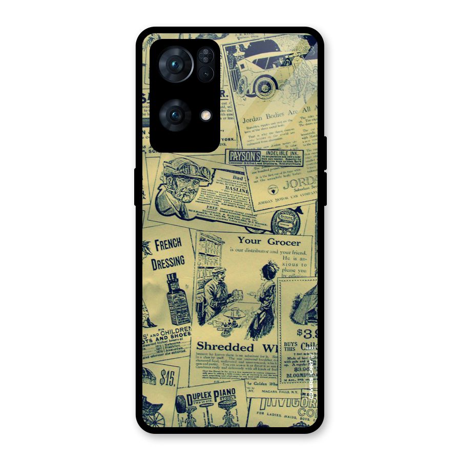 Vintage Newspaper Cutouts Glass Back Case for Oppo Reno7 Pro 5G
