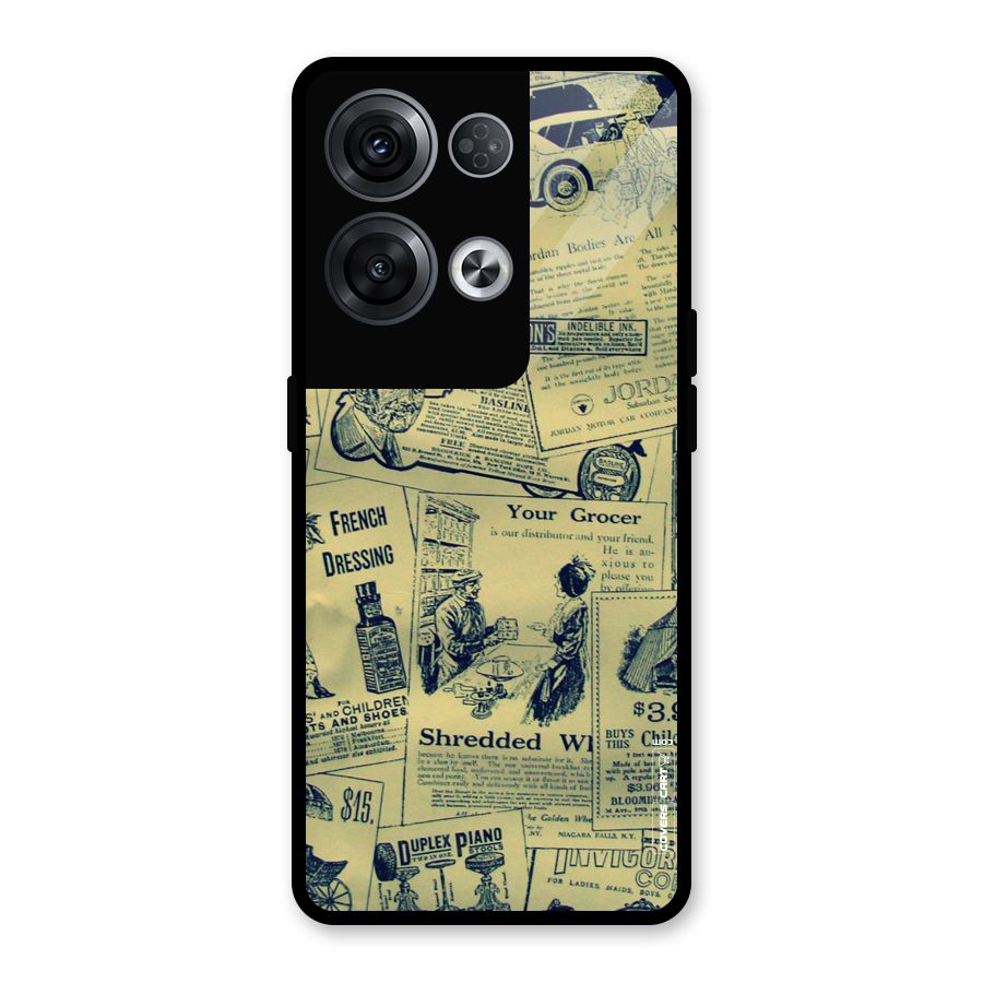 Vintage Newspaper Cutouts Glass Back Case for Oppo Reno8 Pro 5G