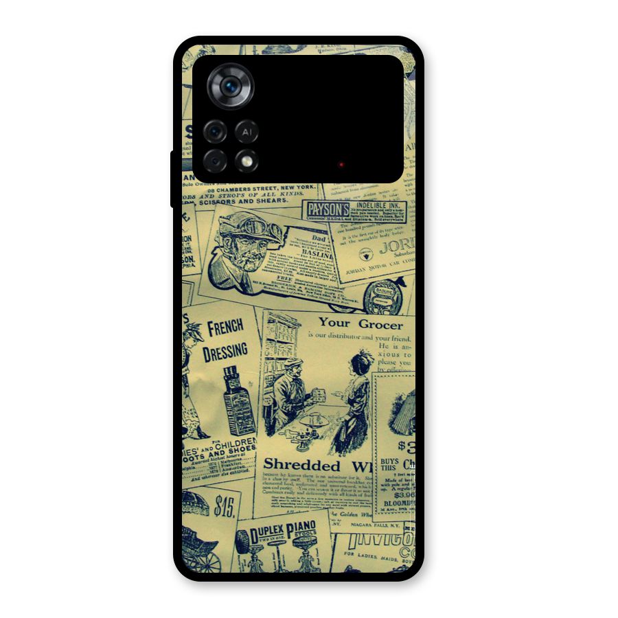 Vintage Newspaper Cutouts Glass Back Case for Poco X4 Pro 5G