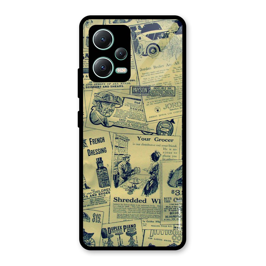 Vintage Newspaper Cutouts Glass Back Case for Redmi Note 12 5G