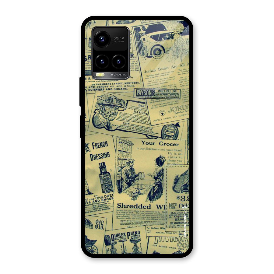 Vintage Newspaper Cutouts Glass Back Case for Vivo Y21T