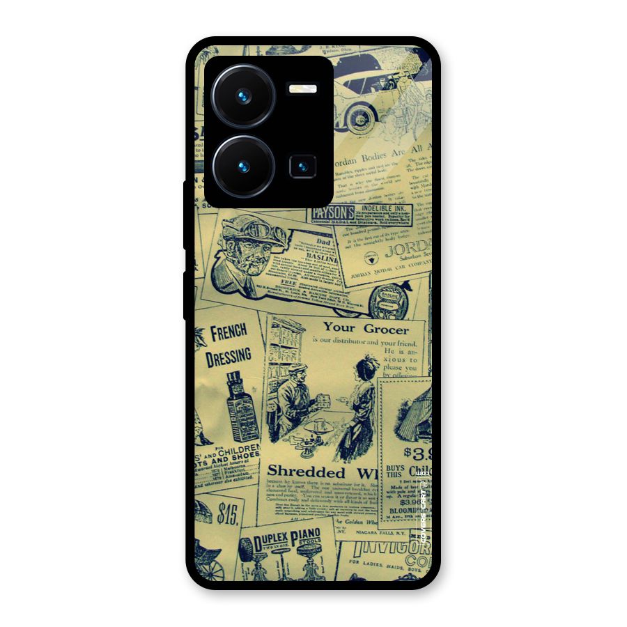 Vintage Newspaper Cutouts Glass Back Case for Vivo Y35
