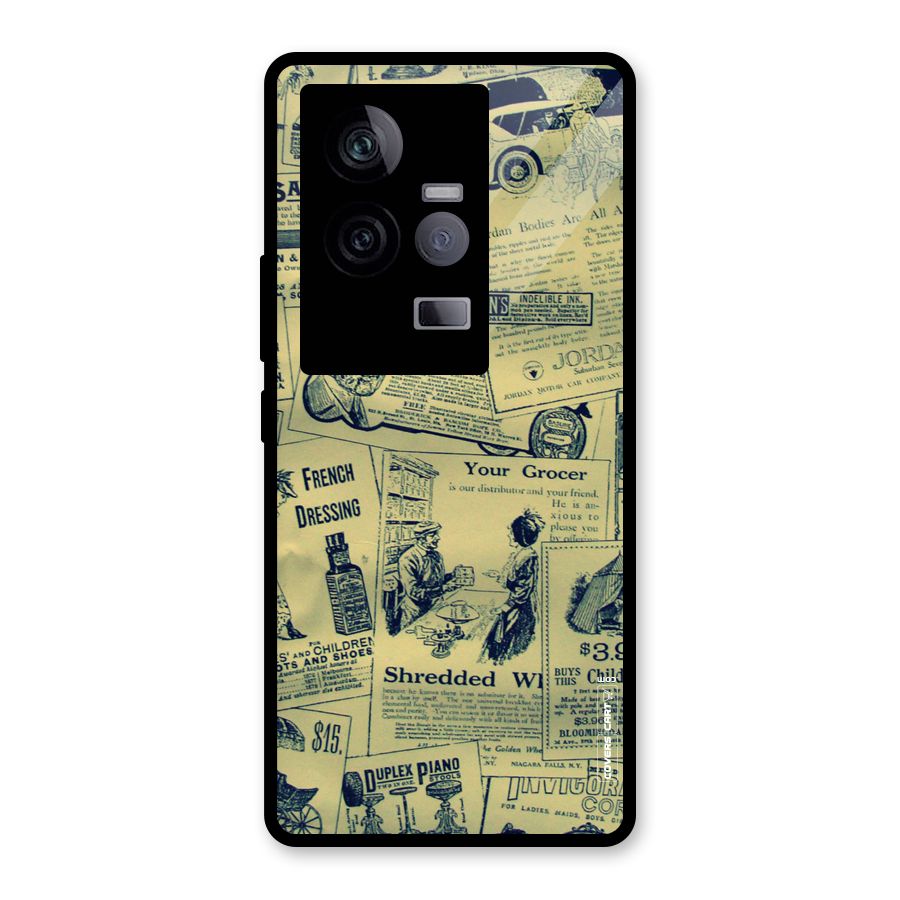 Vintage Newspaper Cutouts Glass Back Case for Vivo iQOO 11 5G