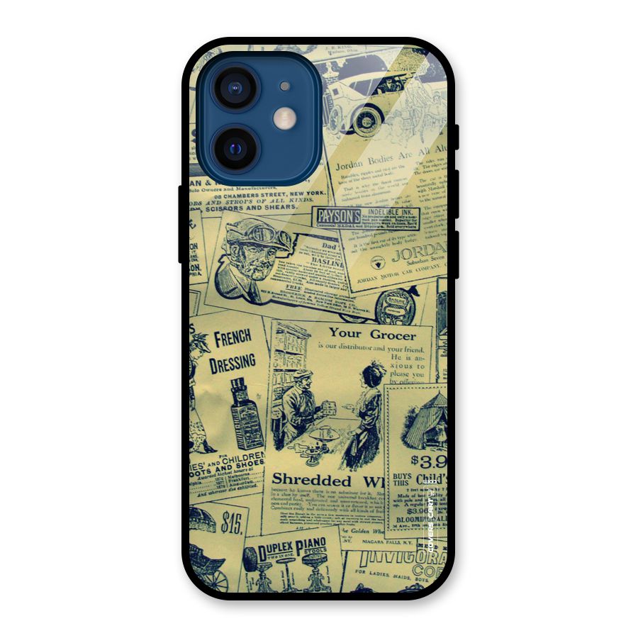 Vintage Newspaper Cutouts Glass Back Case for iPhone 12 Mini