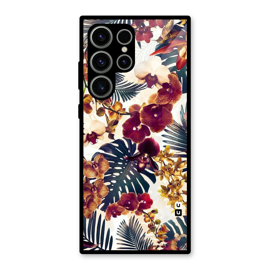 Vintage Rustic Flowers Glass Back Case for Galaxy S23 Ultra