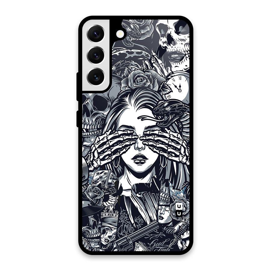 Vintage Skulls and Girl Style Glass Back Case for Galaxy S22 Plus 5G