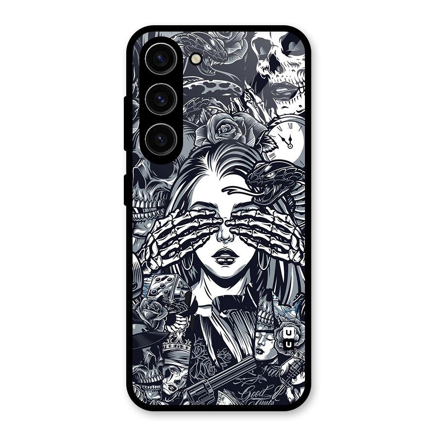 Vintage Skulls and Girl Style Glass Back Case for Galaxy S23