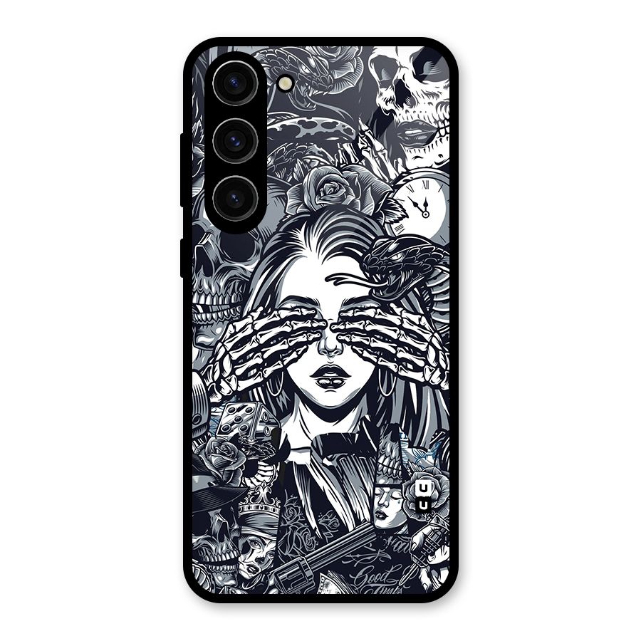 Vintage Skulls and Girl Style Glass Back Case for Galaxy S23 Plus