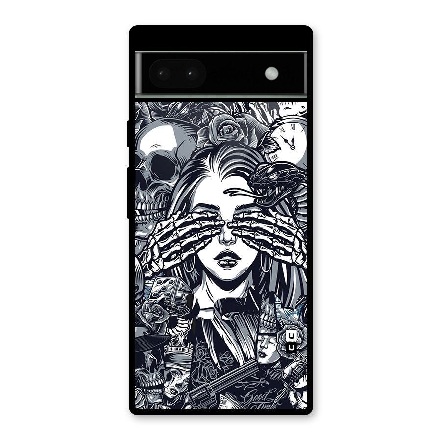 Vintage Skulls and Girl Style Glass Back Case for Google Pixel 6a