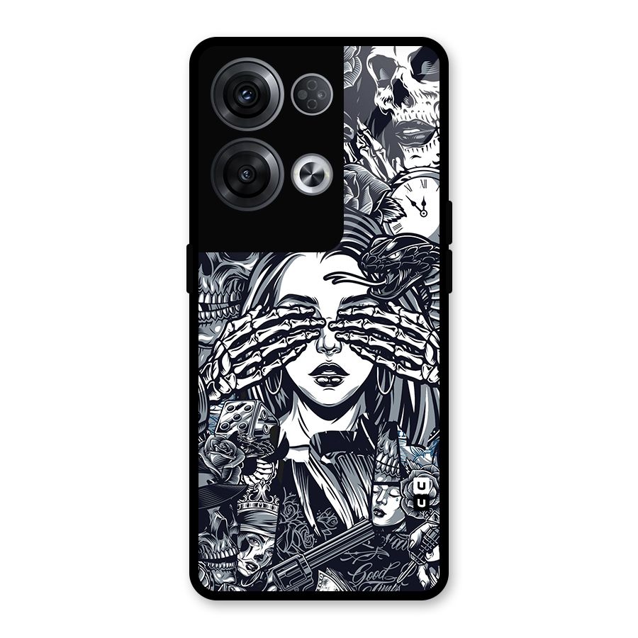 Vintage Skulls and Girl Style Glass Back Case for Oppo Reno8 Pro 5G