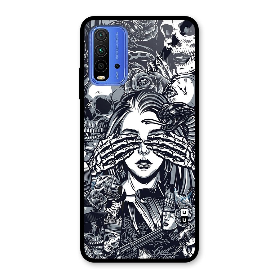 Vintage Skulls and Girl Style Glass Back Case for Redmi 9 Power