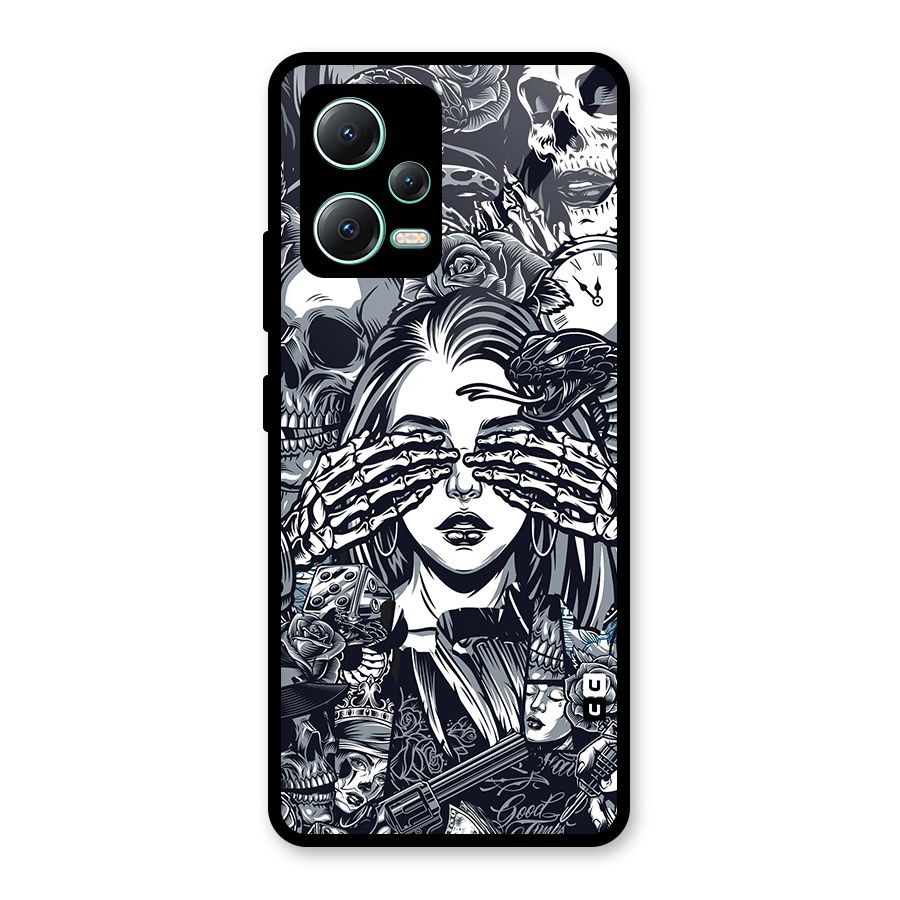 Vintage Skulls and Girl Style Glass Back Case for Redmi Note 12 5G