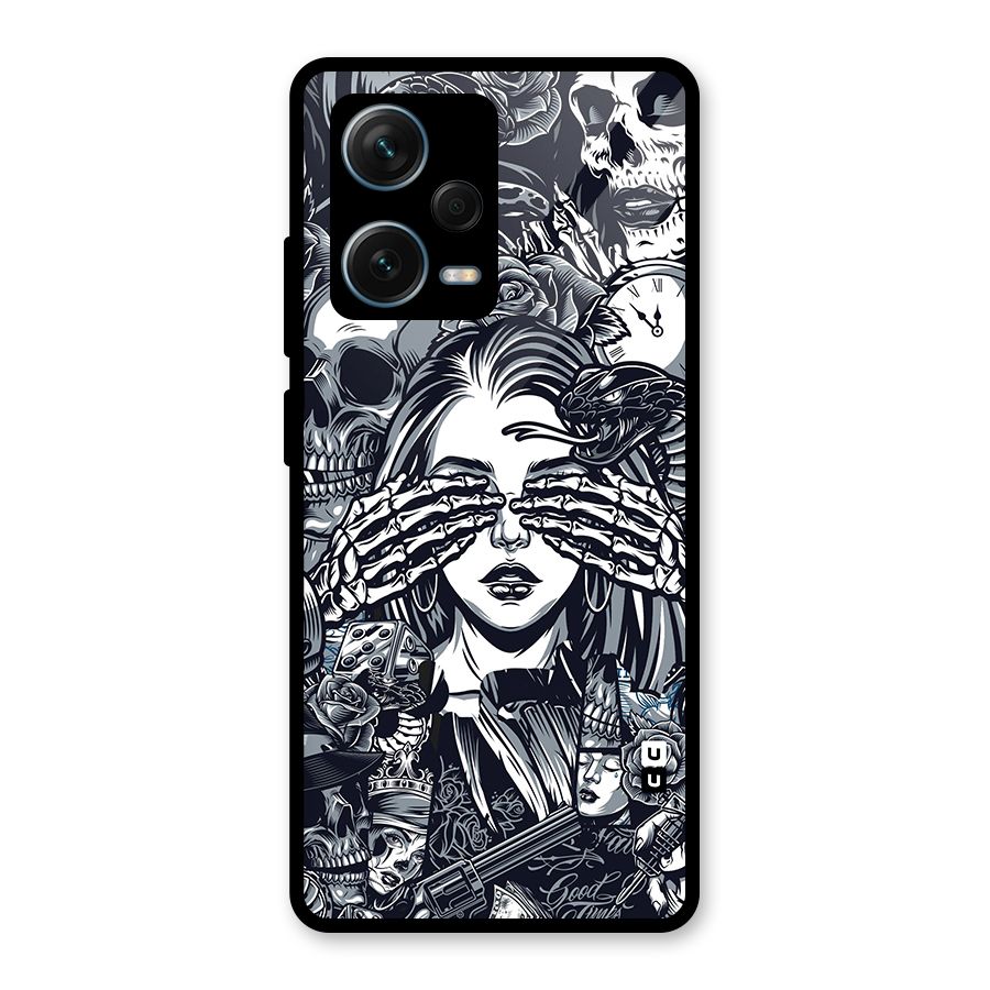 Vintage Skulls and Girl Style Glass Back Case for Redmi Note 12 Pro Plus 5G
