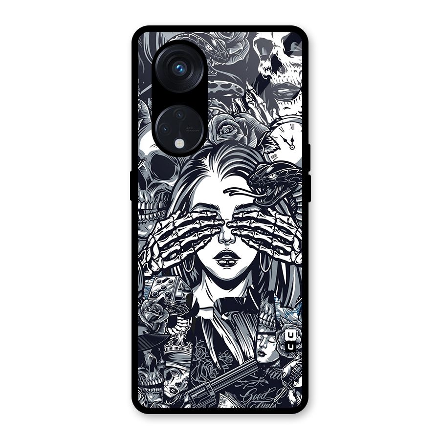 Vintage Skulls and Girl Style Glass Back Case for Reno8 T 5G