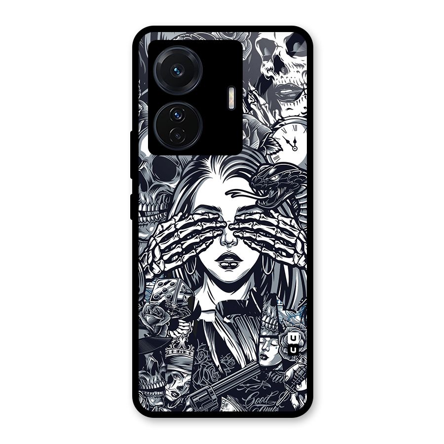 Vintage Skulls and Girl Style Glass Back Case for Vivo T1 Pro