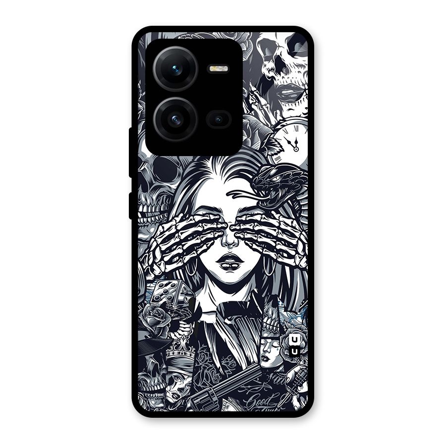 Vintage Skulls and Girl Style Glass Back Case for Vivo V25
