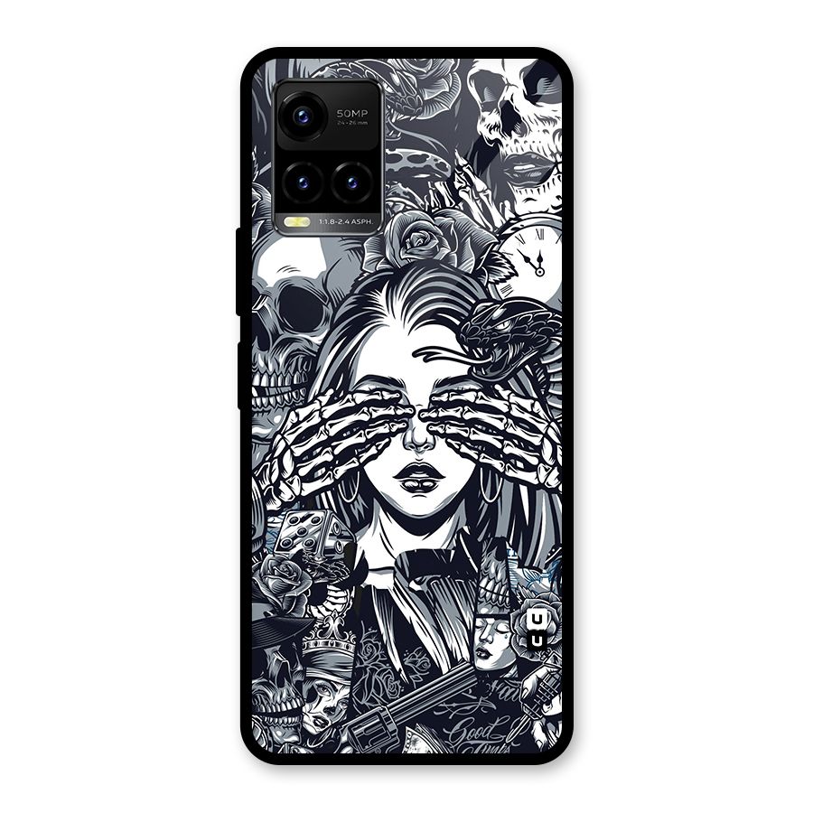 Vintage Skulls and Girl Style Glass Back Case for Vivo Y21A