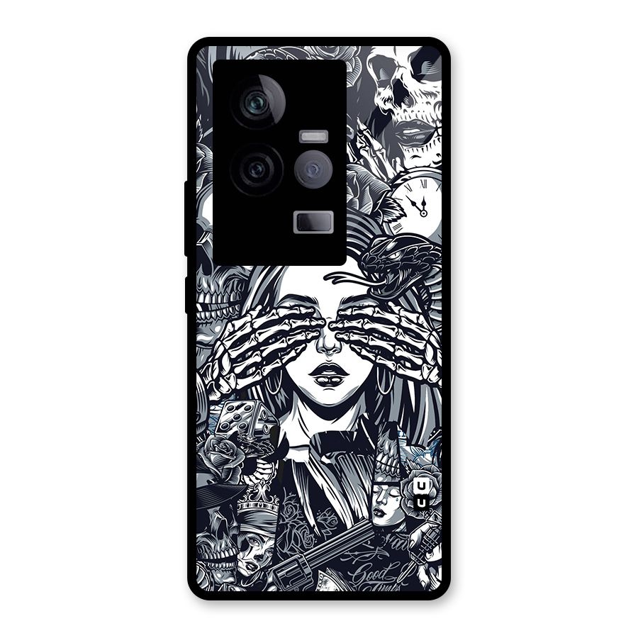 Vintage Skulls and Girl Style Glass Back Case for Vivo iQOO 11 5G