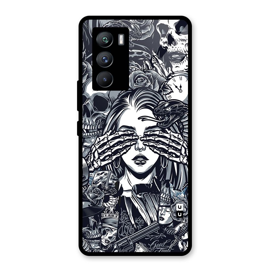 Vintage Skulls and Girl Style Glass Back Case for Vivo iQOO 9 SE