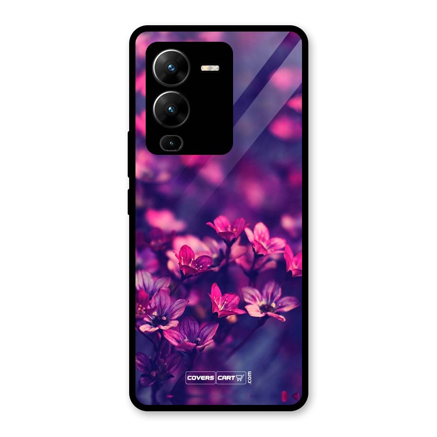 Violet Floral Glass Back Case for Vivo V25 Pro