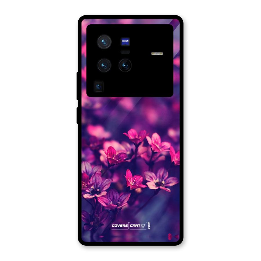 Violet Floral Glass Back Case for Vivo X80 Pro