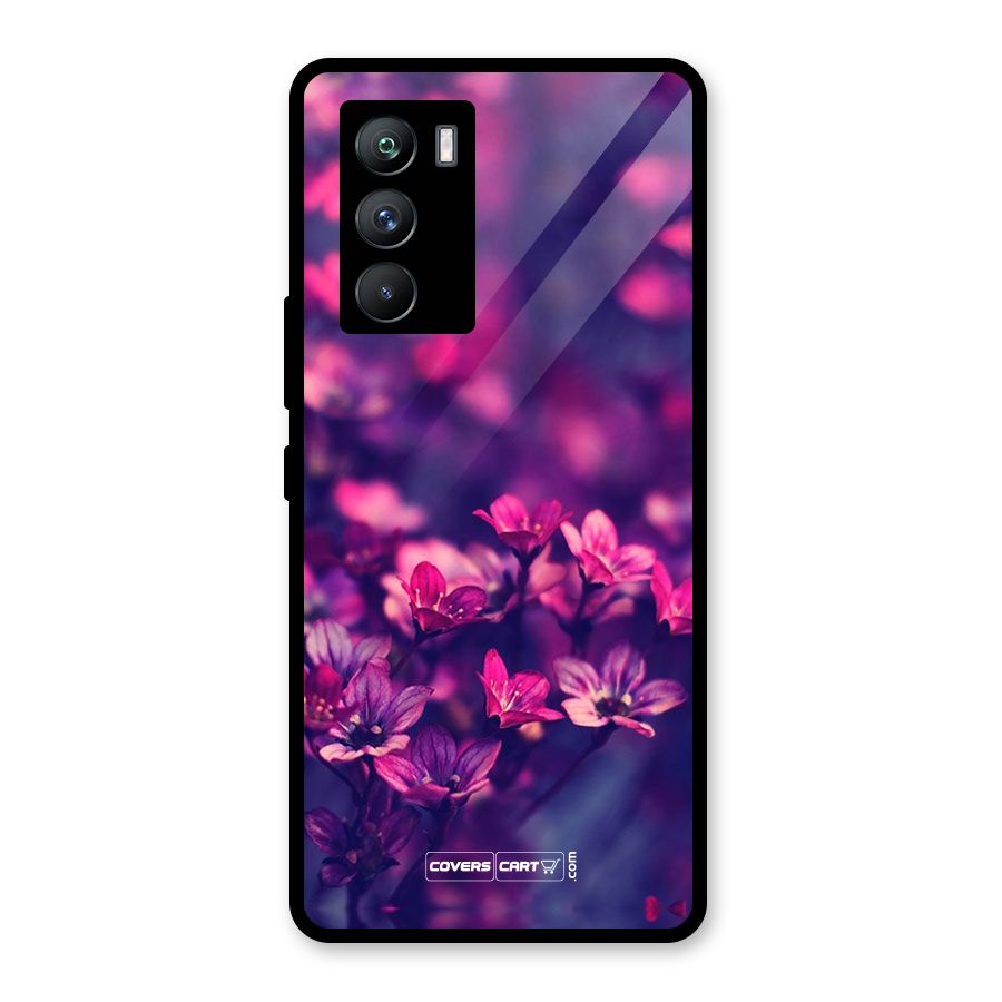 Violet Floral Glass Back Case for Vivo iQOO 9 SE