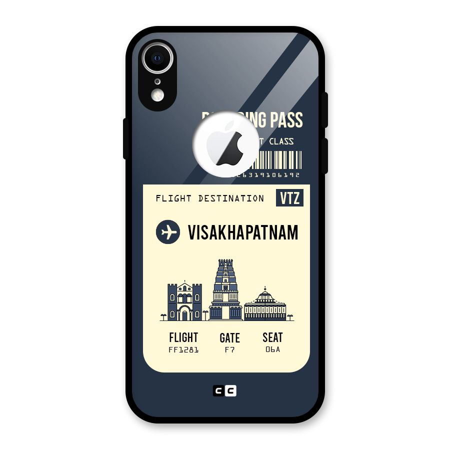 Vishakapatnam Boarding Pass Glass Back Case for iPhone XR Logo Cut