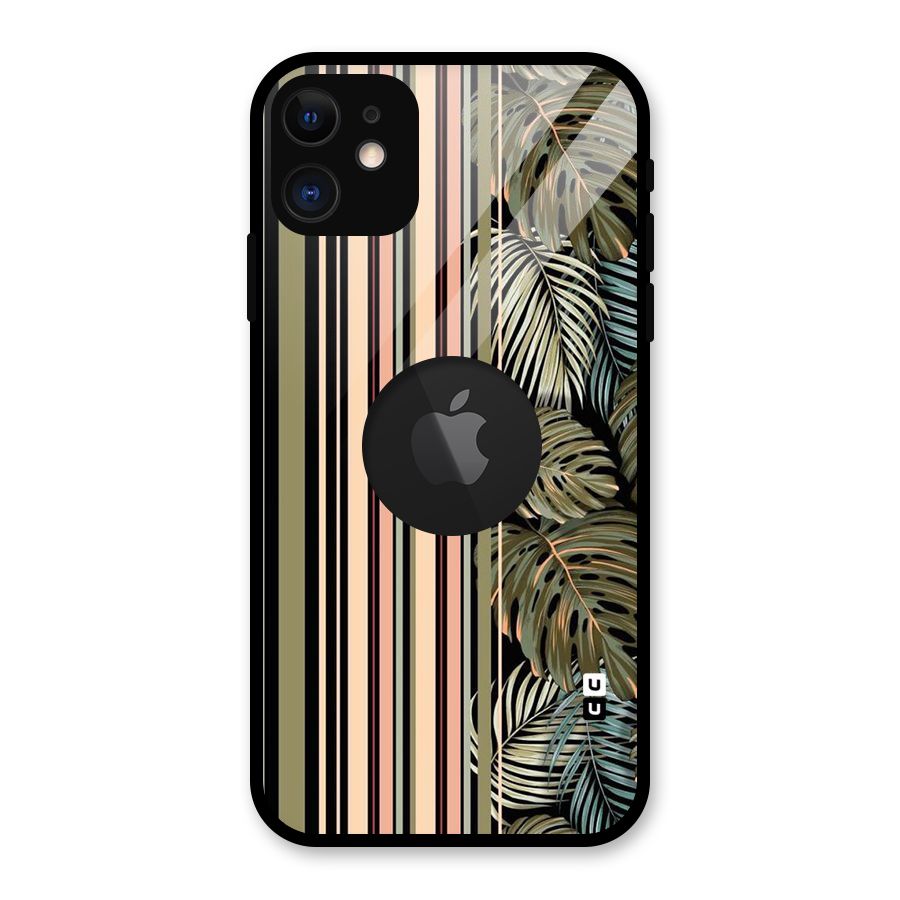Visual Art Leafs Glass Back Case for iPhone 11 Logo Cut