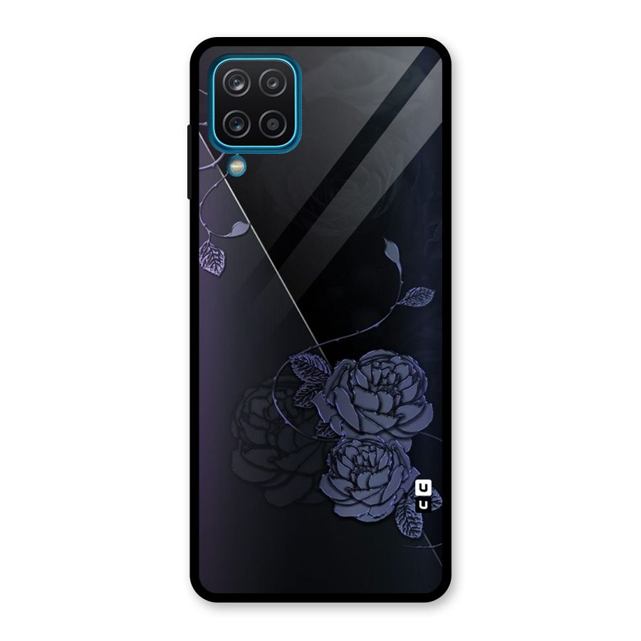 Voilet Floral Design Glass Back Case for Galaxy A12