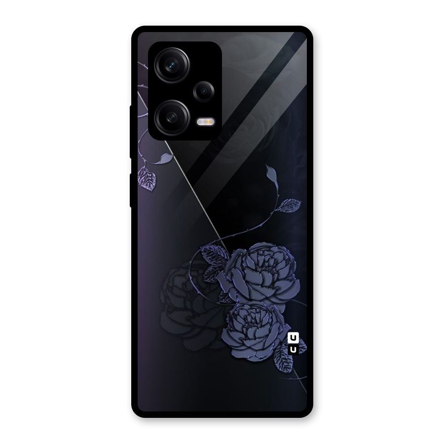 Voilet Floral Design Glass Back Case for Redmi Note 12 Pro