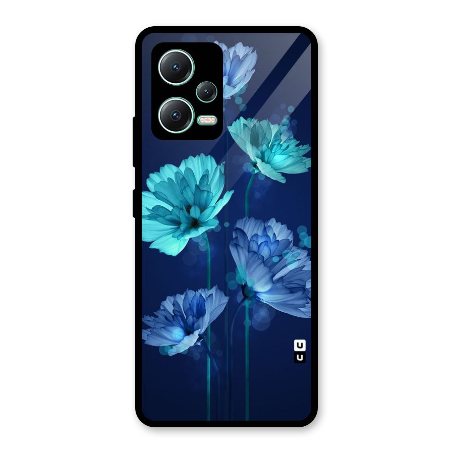 Water Flowers Glass Back Case for Redmi Note 12 5G