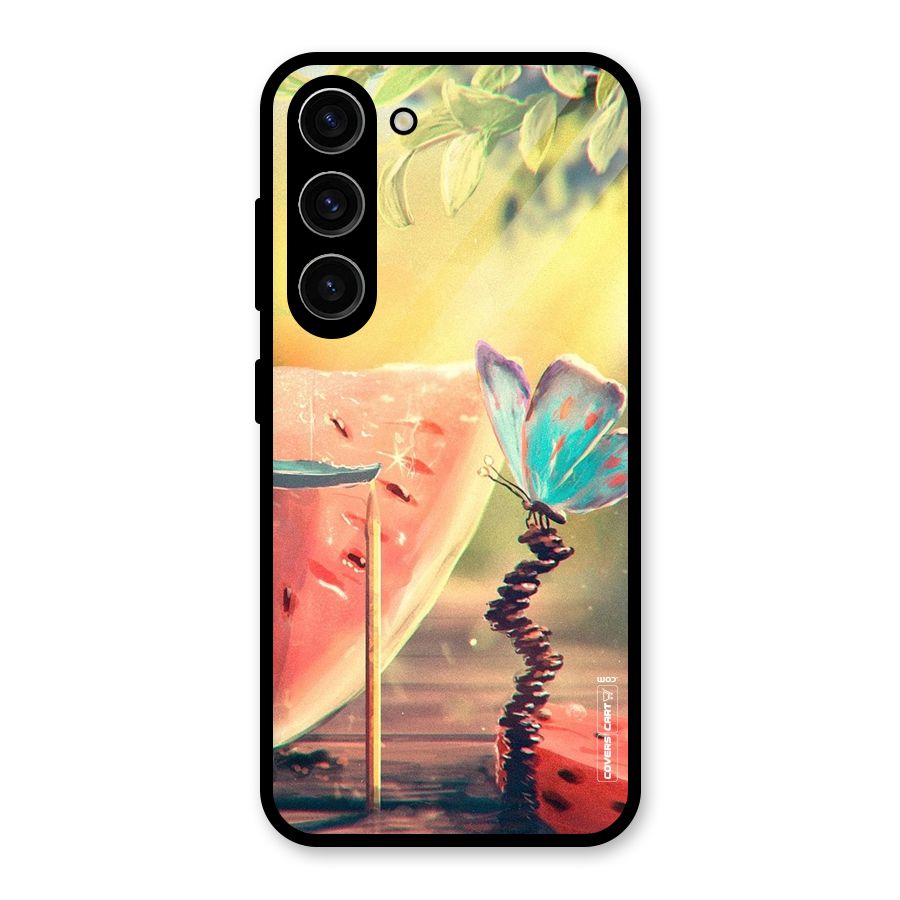 Watermelon Butterfly Glass Back Case for Galaxy S23