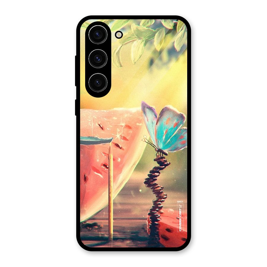 Watermelon Butterfly Glass Back Case for Galaxy S23 Plus
