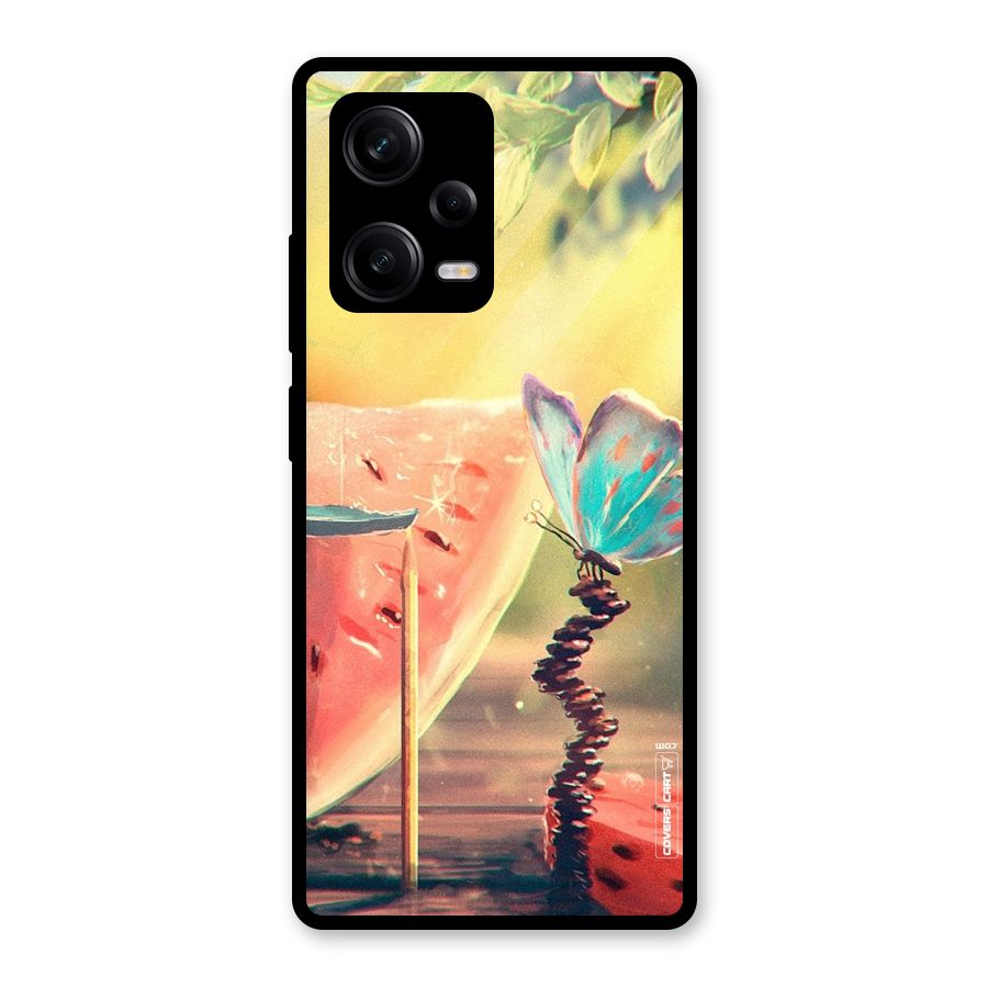 Watermelon Butterfly Glass Back Case for Redmi Note 12 Pro