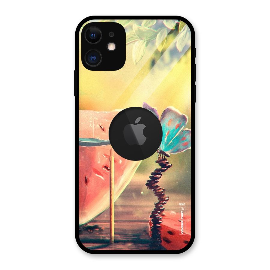 Watermelon Butterfly Glass Back Case for iPhone 11 Logo Cut