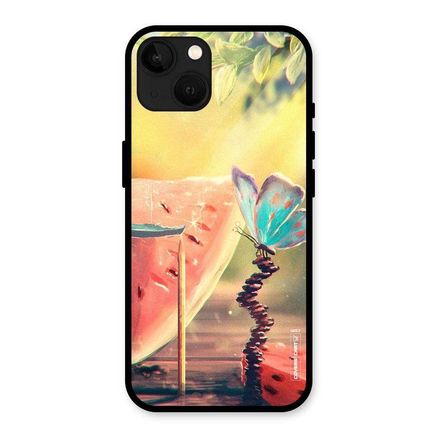 Watermelon Butterfly Glass Back Case for iPhone 13