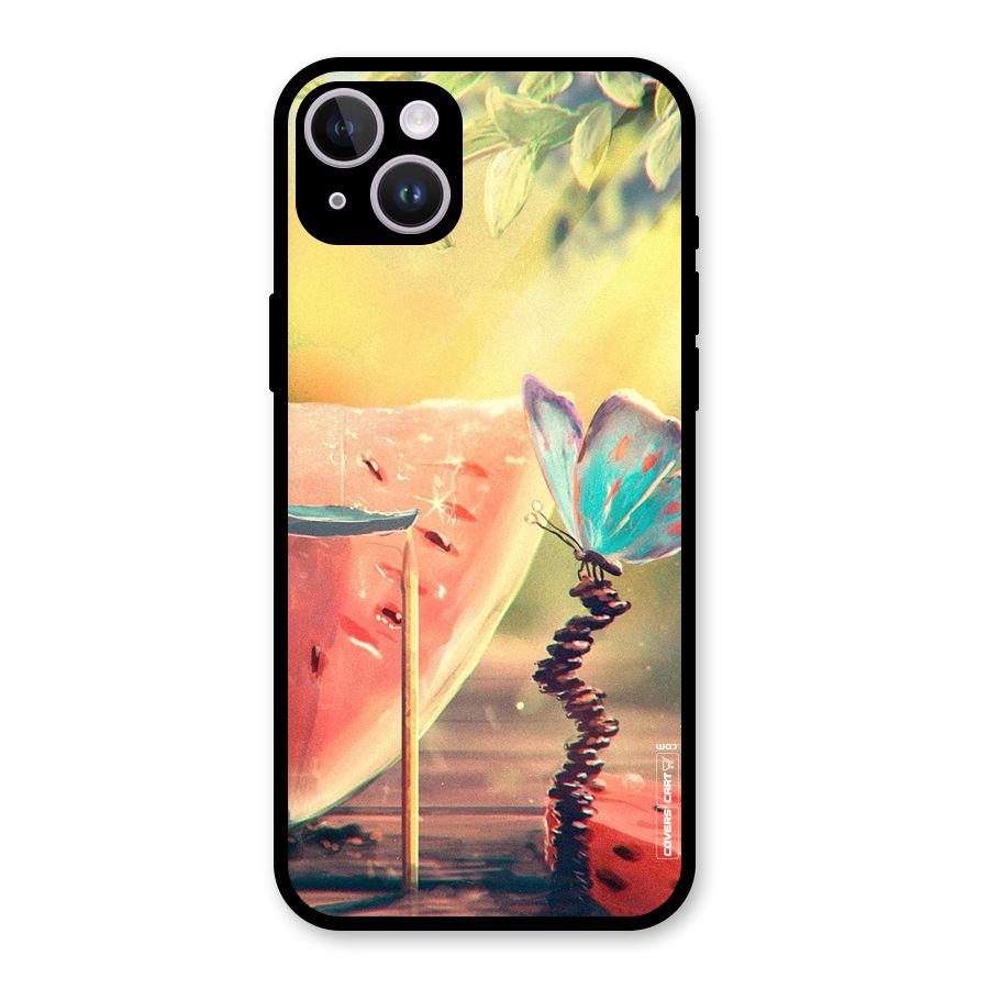 Watermelon Butterfly Glass Back Case for iPhone 14 Plus
