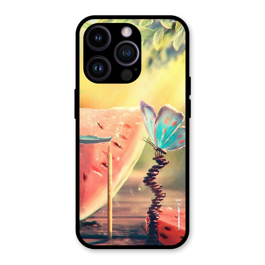 Watermelon Butterfly Glass Back Case for iPhone 14 Pro