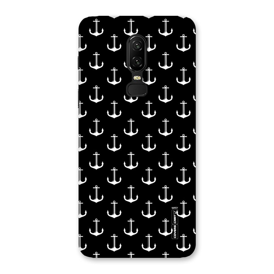 White And Black Anchor Pattern Back Case for OnePlus 6