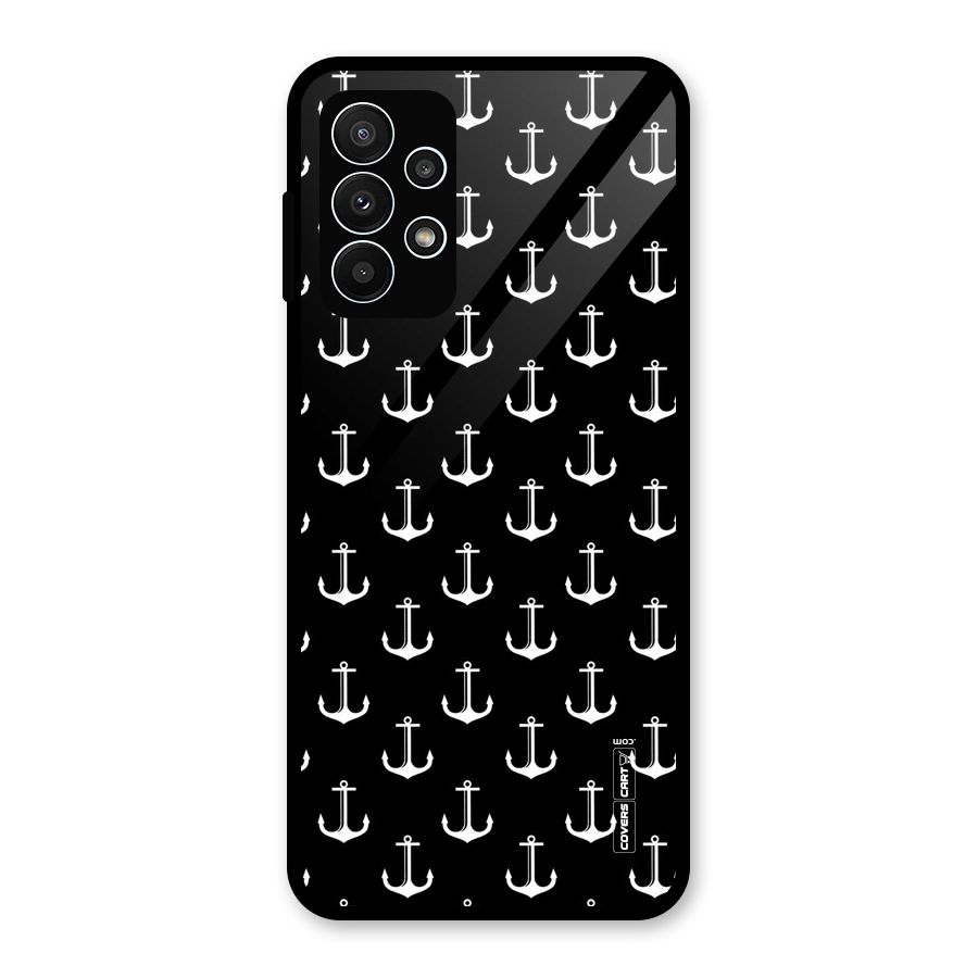 White And Black Anchor Pattern Glass Back Case for Galaxy A23