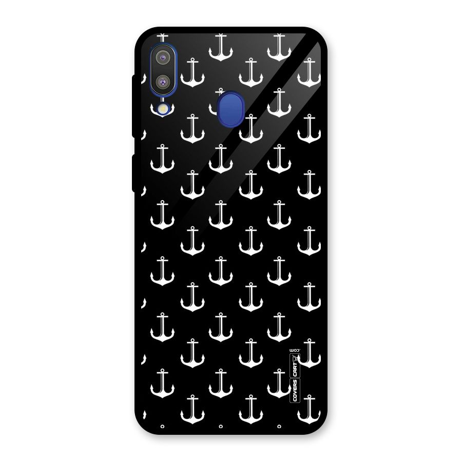 White And Black Anchor Pattern Glass Back Case for Galaxy M20
