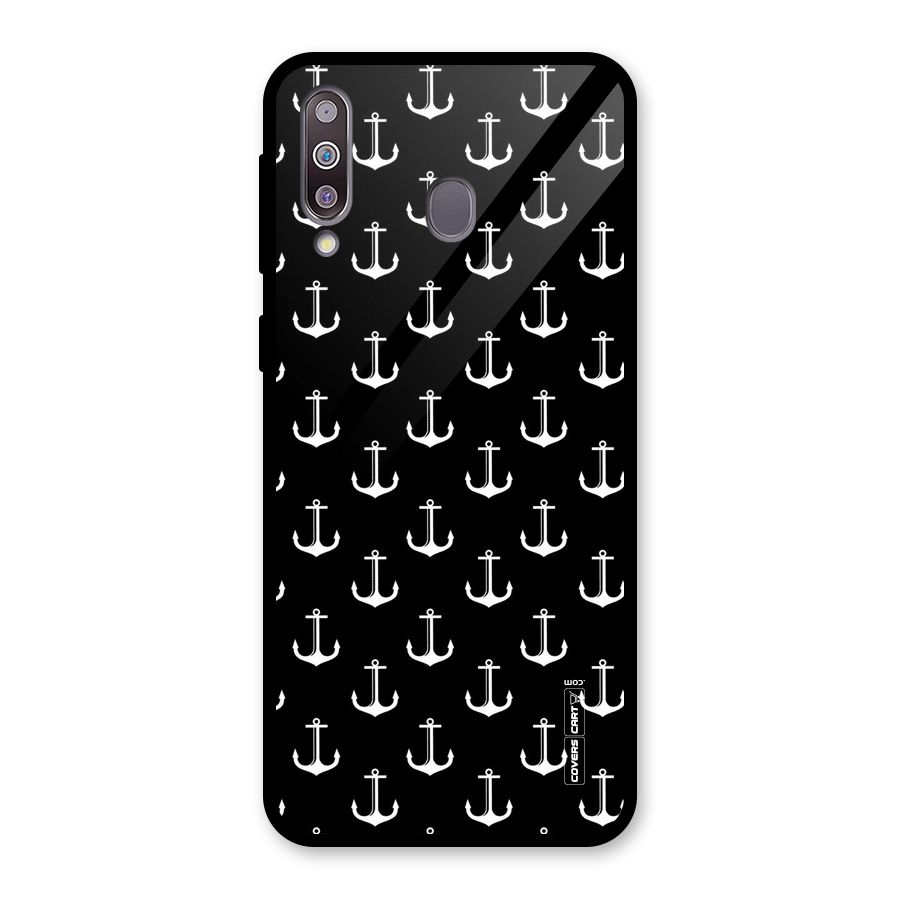 White And Black Anchor Pattern Glass Back Case for Galaxy M30