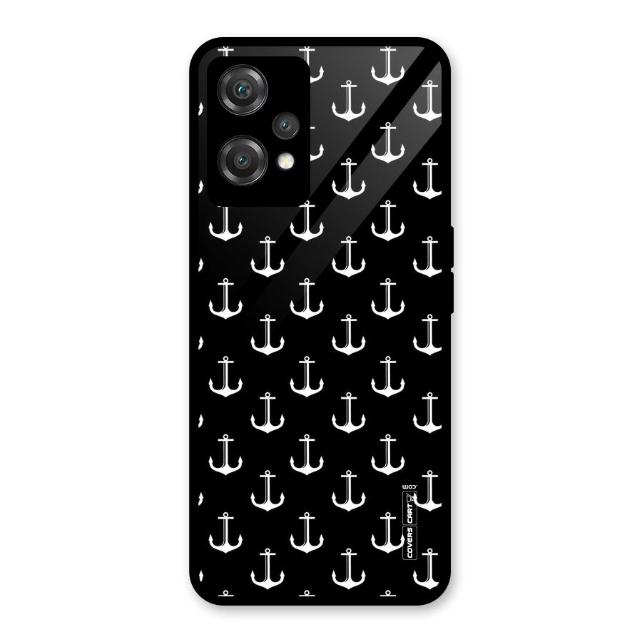 White And Black Anchor Pattern Glass Back Case for OnePlus Nord CE 2 Lite 5G