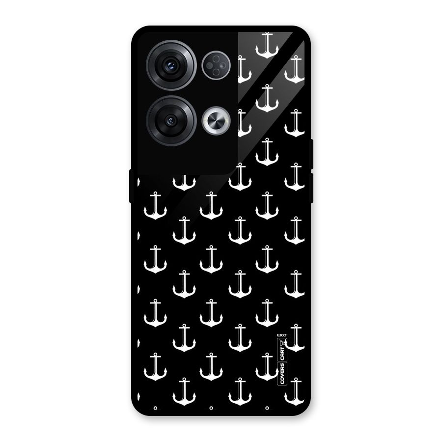 White And Black Anchor Pattern Glass Back Case for Oppo Reno8 Pro 5G