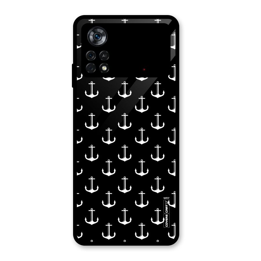 White And Black Anchor Pattern Glass Back Case for Poco X4 Pro 5G
