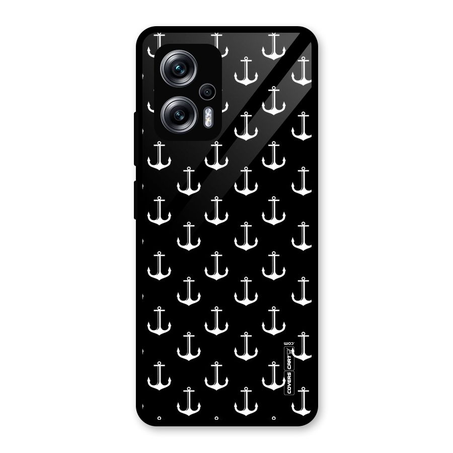 White And Black Anchor Pattern Glass Back Case for Redmi K50i