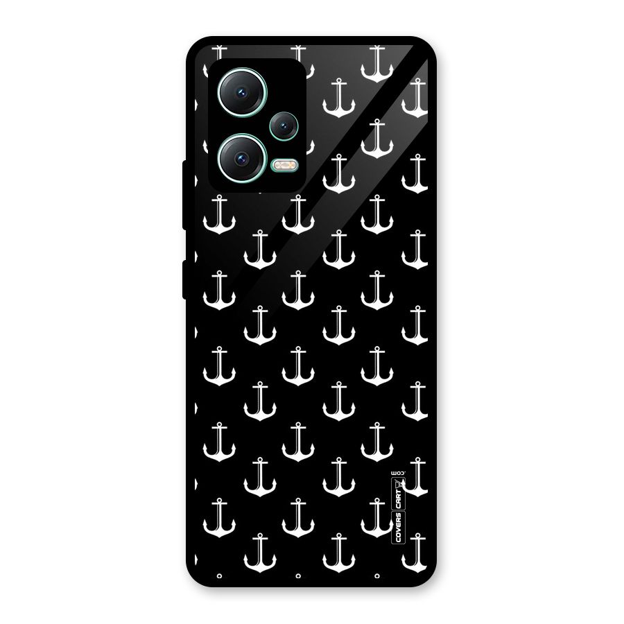 White And Black Anchor Pattern Glass Back Case for Redmi Note 12 5G