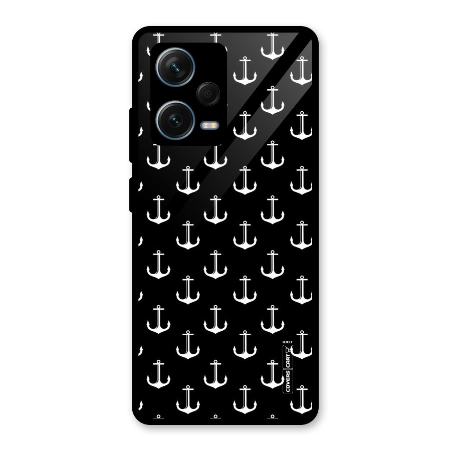 White And Black Anchor Pattern Glass Back Case for Redmi Note 12 Pro Plus 5G