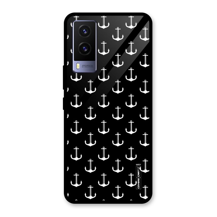 White And Black Anchor Pattern Glass Back Case for Vivo V21e 5G